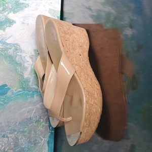Gently worn Jimmy Choo cork wedge sandal, beige. Size 40